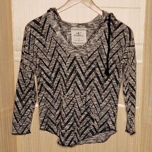 O'Neill Womens Black White Heavyweight Hooded Top Small